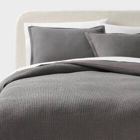 89211309 Threshold King Washed Waffle Weave Duvet Cover And Sham Set Dark Gray
