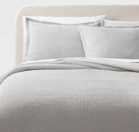 89211315 Threshold Full/queen Washed Waffle Weave Duvet Cover And Sham Set Light Gray