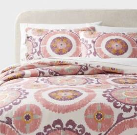 89255906 Threshold Duvet Set Cotton Sateen Boho Corner Ivory/orange/plum Red/mustard King
