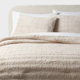 90046936 Threshold King Sculpted Faux Fur Comforter And Sham Set Khaki -