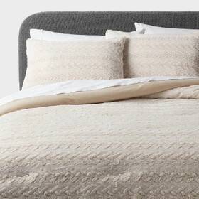 90046939 Threshold Full/queen Textured Faux Fur Comforter And Sham Set Khaki -