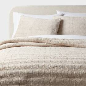 90046941 Threshold Full/queen Sculpted Faux Fur Comforter And Sham Set Khaki -