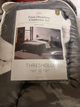 90048825 Threshold Cozy Faux Shearling Comforter And Sham Set Gray - King