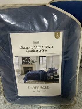 90528693 Threshold King Velvet Comforter And Sham Set Blue 108 Inch X 94
