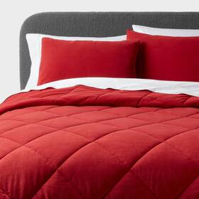 90528694 Threshold Full/queen Velvet Comforter And Sham Set Red -