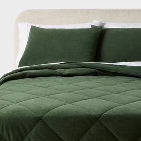 90528695 Threshold King Velvet Comforter And Sham Set Green -