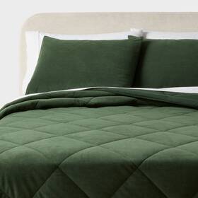 90528698 Threshold Full/queen Velvet Comforter And Sham Set Green -