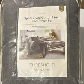 91908-53368 Threshold Space Dyed Cotton Linen King Comforter Set Dark Gray 3 Piece