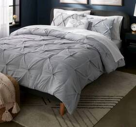 91962114 Threshold 8pc Queen Pinch Pleat Comforter And Sheet Set Gray - Brand New