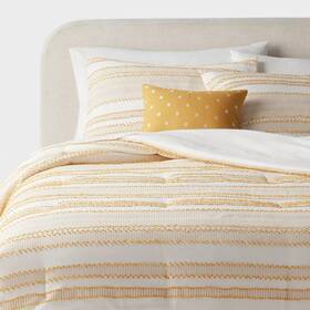 91962132 Threshold 8pc Queen Clipped Jacquard Striped Comforter And Sheet Set Yellow -