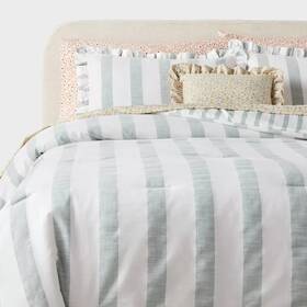 91962145 Threshold 8pc Queen Cabana Striped Floral Comforter And Sheet Set -