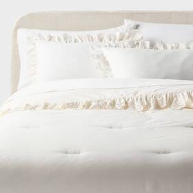 94899502 Threshold Full/queen Eyelet Comforter And Sham Set Ivory For Dorm -