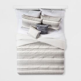 Threshold Tatiana Global Woven Stripe Cotton Comforter 5 Piece Set Cream King