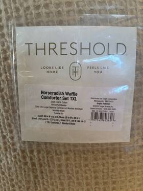16701 Threshold Thr22 Horseradish Waffle Comforter Set Twin Xl Beige Cotton 2pc Sham