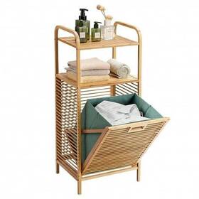 Tilt- Bamboo Laundry Hamper 952938330510 Tilt-out With 2-tier Shelf And Removable Liner-natural - C