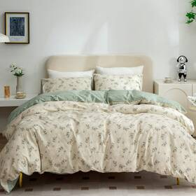 Jy-0403-fzxlp-q Tisplr Floral Queen Comforter Set 3 Pieces Soft Chic Garden Style Green Flora