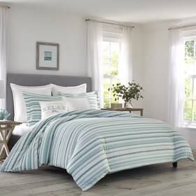 Tommy Bahama 726084149335 Clearwater Cay 3-piece Blue Striped Seersucker Cotton King Comforter Set