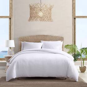 86272571 Tommy Bahama 3pc Queen Basketweave 100% Cotton Duvet Set White - Machine