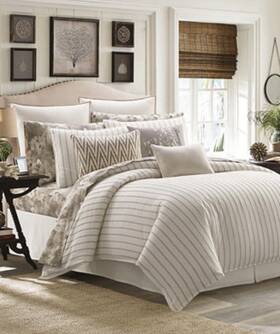 Tommy Bahama 883893441873 Home King Duvet Cover Set Sandy Coast Striped Neutral Beige New
