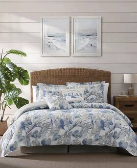 Tommy Bahama 883893690264 Raw Coast King Comforter 5 Piece Set Blue Floral Cotton
