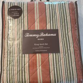 Tommy Bahama Bahama-94810950 3pc King Striped Texture Quilt Bedding Set New