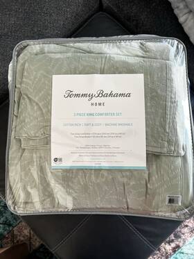 Rnt9048 Tommy Bahama Home King 3-piece Comforter Set Green Floral Cotton Polyester