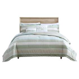 Ushs8k1167500 Tommy Bahama Queen Comforter Set Green Striped Reversible Cotton Pillows 5-piece