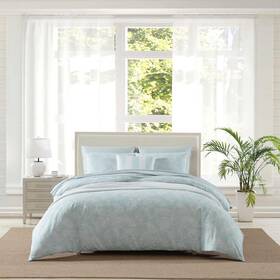 Ushsa51279935 Tommy Bahama Art Of Palms Blue 3-piece Plain Weave Cotton King Reversible Comforter Sham Set