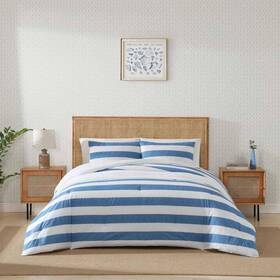 Ushsa51284053 Tommy Bahama Awning Stripe 3-piece Blue 100% Cotton King Comforter Set
