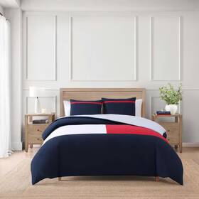 Tommy Hilfiger 445043175149 Iconic Anniversary 3-piece Navy/red/white Cotton Blend Seersucker Full/queen Duv