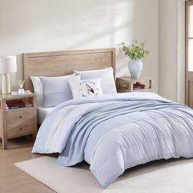 Ushsa51321830 Tommy Hilfiger King Comforter Set Bedding Sham Bed Essentials Stripe White Blue