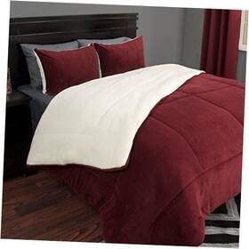 66a-27377 Trademark Glb Comforter Set 3-piece Sherpa And Fleece Bedspread With Full/queen Burgundy