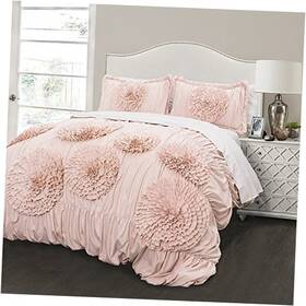 16t002982 Triangle Home Fashions Serena Comforter Set 2 Piece - Ruched Ruffled Flower Design Twin Xl Blush