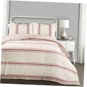 16t003095 Triangle Home Fashions Comforter Farmhouse Stripe Full/queen Red