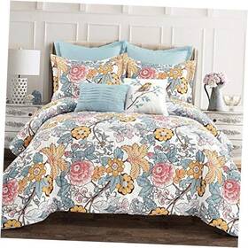 16t005383 Triangle Home Fashions Sydney Comforter Set - Charming And Colorful Floral Leaf Design 7 Piece
