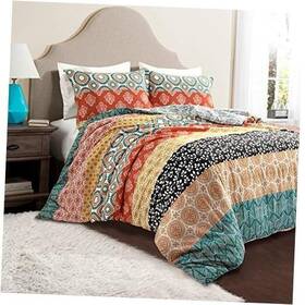 16t006338 Triangle Home Fashions Bohemian Stripe Reversible Cotton Duvet Cover Set 3 Piece King