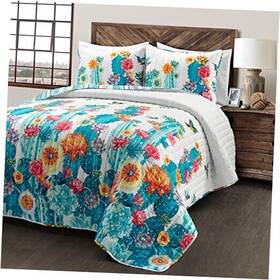 21t010799 Triangle Home Fashions King/cal King Cactus Reversible Oversized 3 Piece Quilt Set And