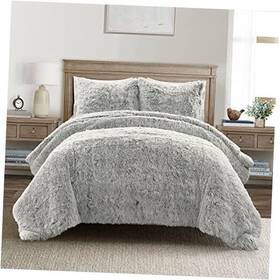 21t013762 Triangle Home Fashions Emma Cozy Soft Fluffy Two Tone Faux Fur Gray King Two-tone Comforter Set
