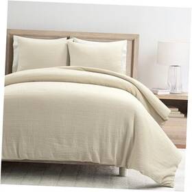 23t000525 Triangle Home Fashions Haniya Solid Waffle Woven Textured Cotton Duvet Cover Set 3 Piece King