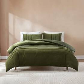 Ccpg3pcduqg Triangle Home Fashions X Chuks Collins Pleated Groove Velvet Duvet Cover 3 Piece Set - Queen Green