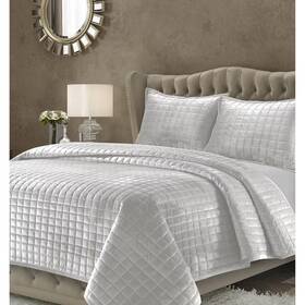 80427498 Tribeca Living Queen 3pc Florence Velvet Oversized Quilt Set Silver Gray -