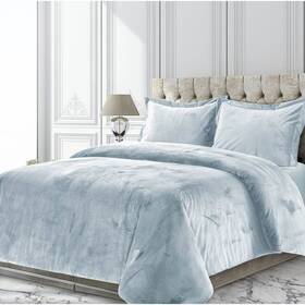 80511476 Tribeca Living 3pc King Venice Velvet Oversized Solid Duet Set Haze Blue -