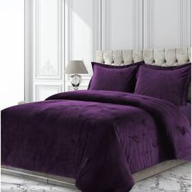 80511493 Tribeca Living 3pc Queen Venice Velvet Oversized Solid Duet Set Purple -