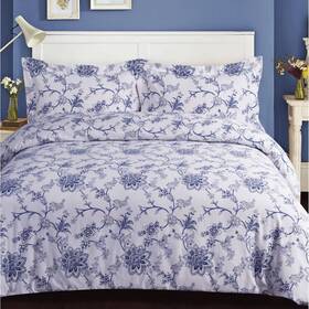 80595854 Tribeca Living 3pc Queen Floral Cotton Flannel Printed Oversized Duvet Set Blue -