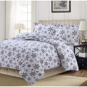 80846956 Tribeca Living King 3pc Let It Snow Heavyweight Printed Cotton Flannel Oversized Duvet Set