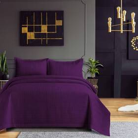 83515323 Tribeca Living Queen Naples Microfiber Quilt Set Purple - 3-piece Box Quilting