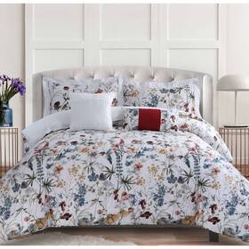Tribeca Living 842941143145 Amalfi 5-piece 300 Thread Count Cotton Oversized Comforter Deep Red/multi Queen