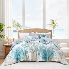 Pbfl001 Tritard Coastal Comforter Set Queen Size 3 Piece Soft Beach Themed Ocean Nau