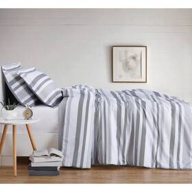 Truly Soft 783048107923 Curtis Stripe 3 Piece Comforter Set White/grey King