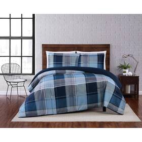 78632165 Truly Soft Twin Xl 2pc Trey Plaid Comforter Set Navy -